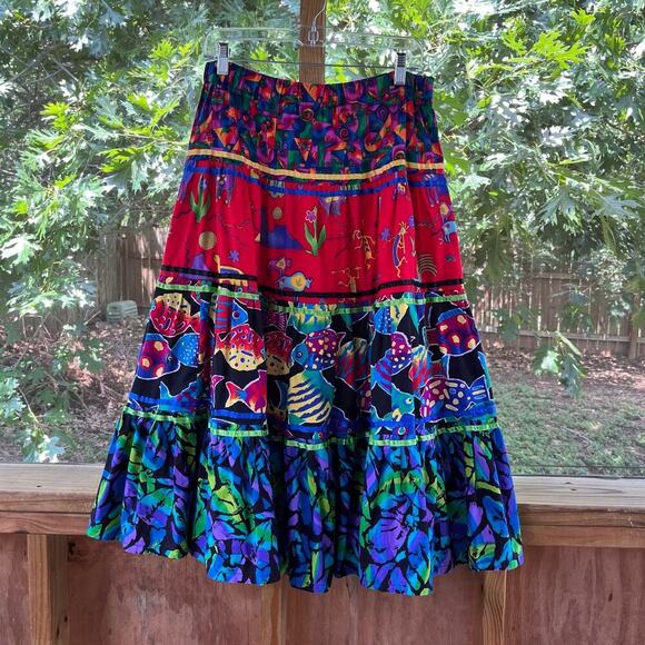 Women's Colorful Tiered Ruffled Handmade Maxi Skirt Size 30" Waist - Picture 1 of 6